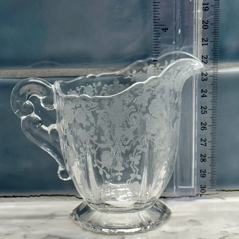 Vintage Cambridge Diane Clear Etched Pressed‎ Glass Sugar Bowl Creamer Set